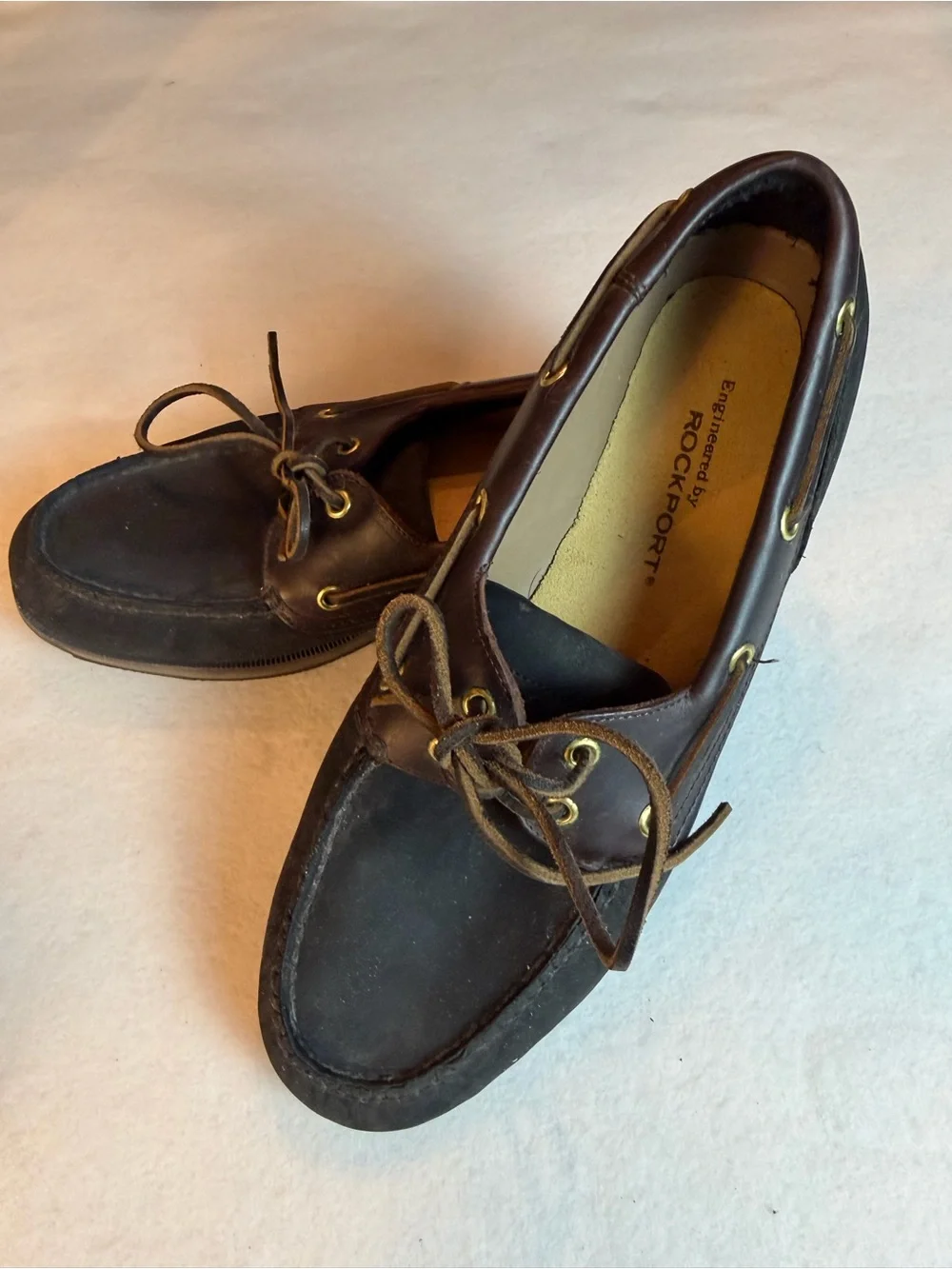 Rockport Men’s Boat Shoes Size 10W Wide Leather Brown Black Deck Shoes